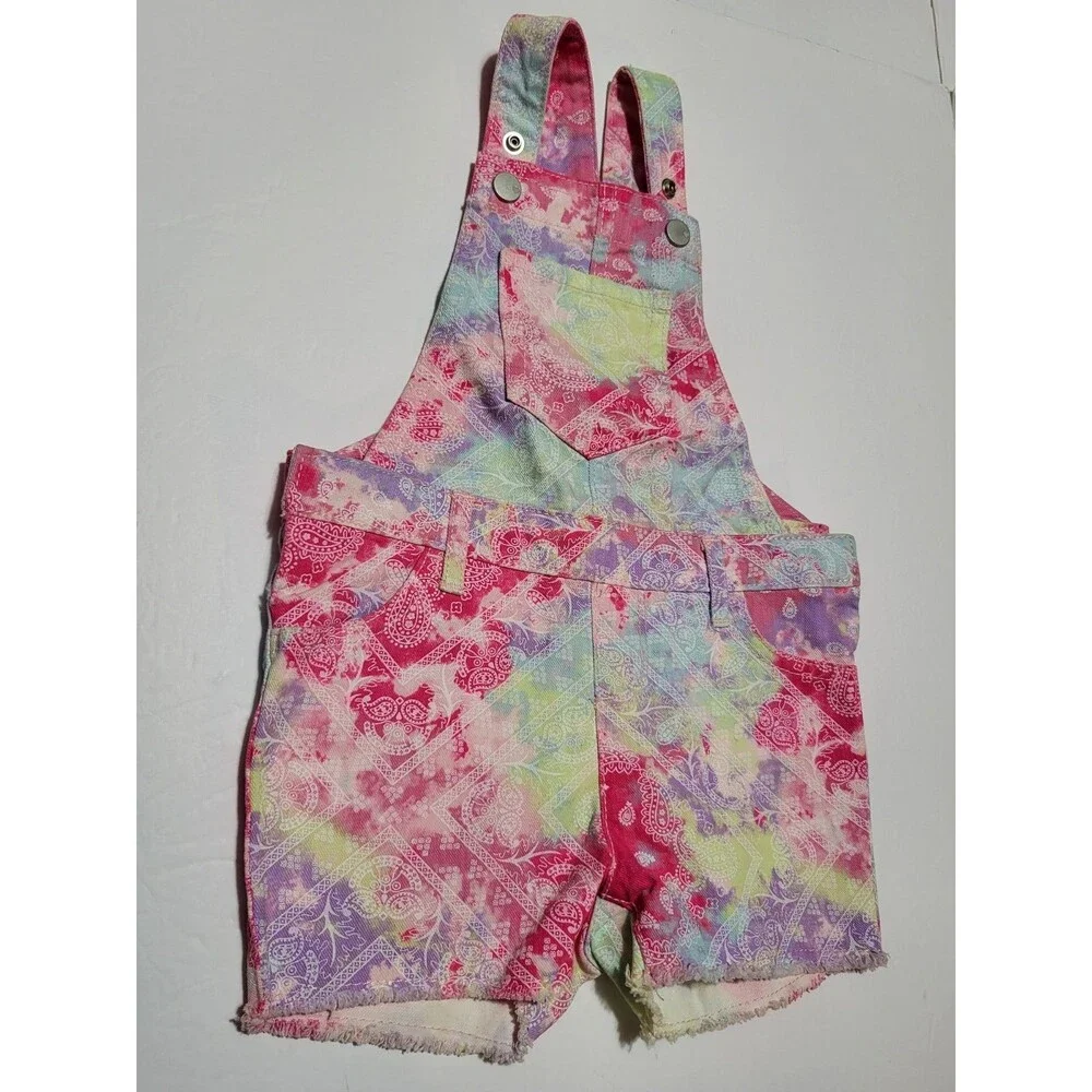 Children’s Place Tie Dyed Paisley Twill Shortalls Overalls Shorts Size Toddler 2